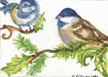 "Two Feathered Friends" by Annette D'Acquisto, Fitchburg WI - Watercolor